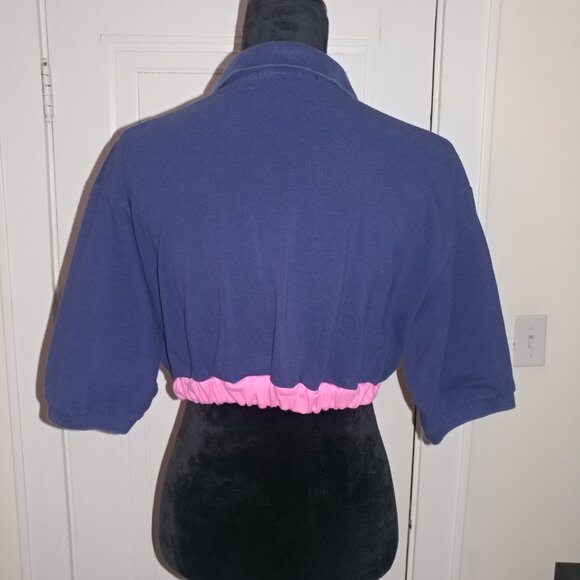 Polo Ralph Lauren: Re-Worked Navy Short Sleeve Cropped Polo Shirt - Size Large - Picture 5 of 6